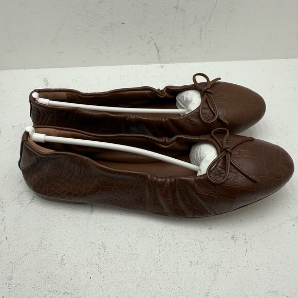 NIB Polo Ralph Lauren Soft Croc Embossed Leather Ballet Flats Brown Size 7.5 B - Picture 5 of 8